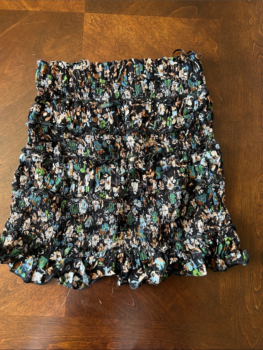Skylar + Madison Black Floral Smocked Ruffle Mini Skirt